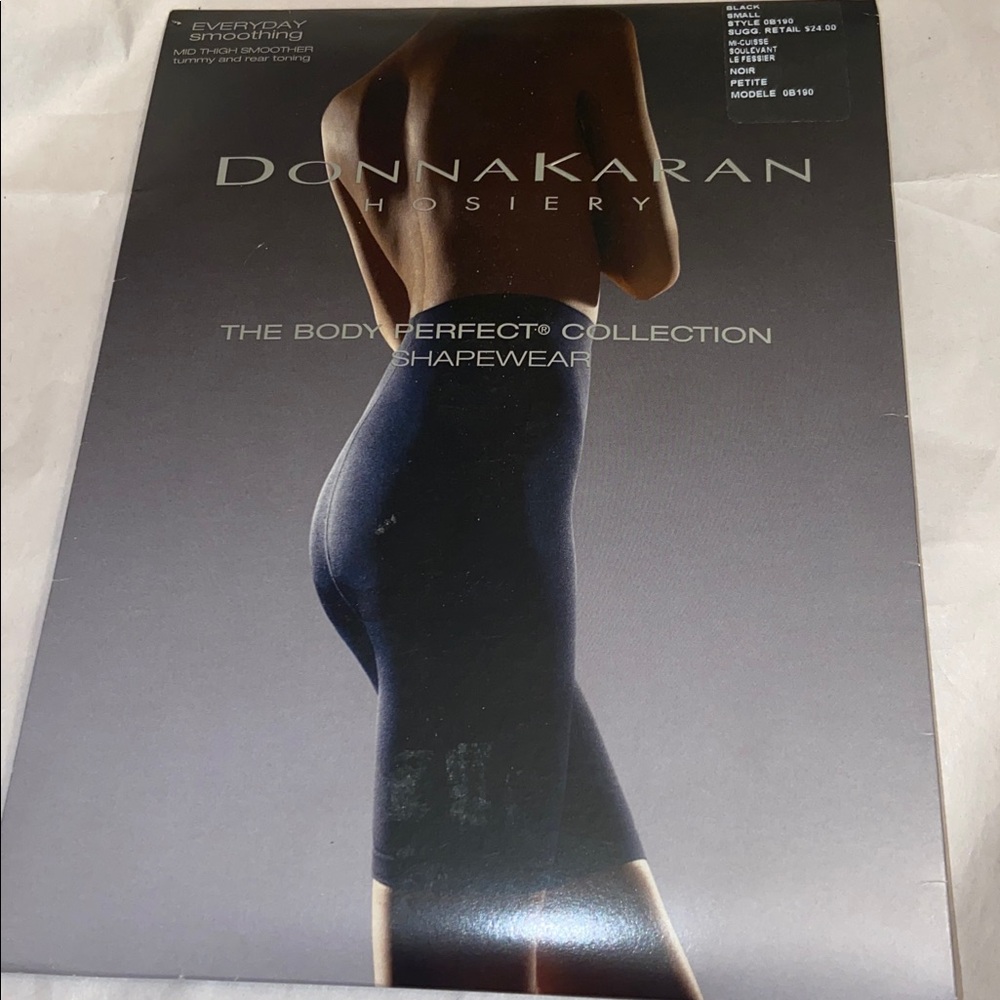 Donna Karan Logo Black The Perfect Collection Shapewear Size Small Mid Thigh.